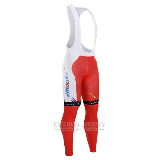 2015 Cycling Jersey Katusha White and Red Long Sleeve and Bib Tight